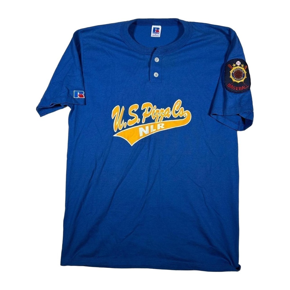 Russell Athletic US Pizza Co NLR Baseball Jersey Mens Large Blue Henly Patch USA